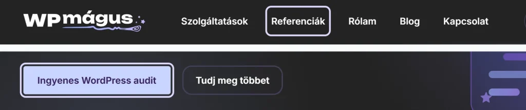 Billentyűzetes navigáció: látható fókuszjelölés a gombon és a menüpontnál.